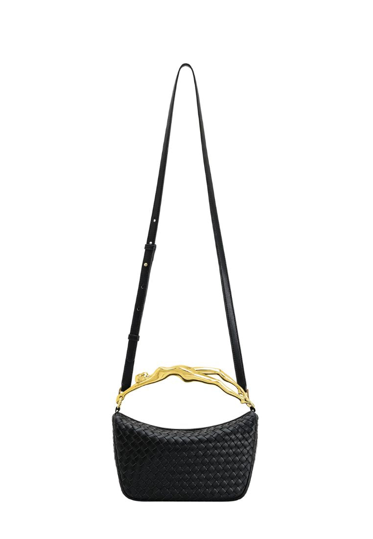Jenny Woven Human-shaped Handle Handbag - Black