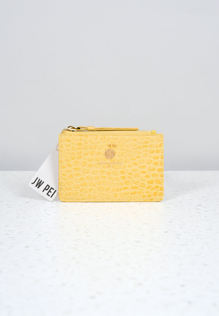 [DEFECT SALE 135] Quinn Zipped Card Holder - Light Yellow Croc