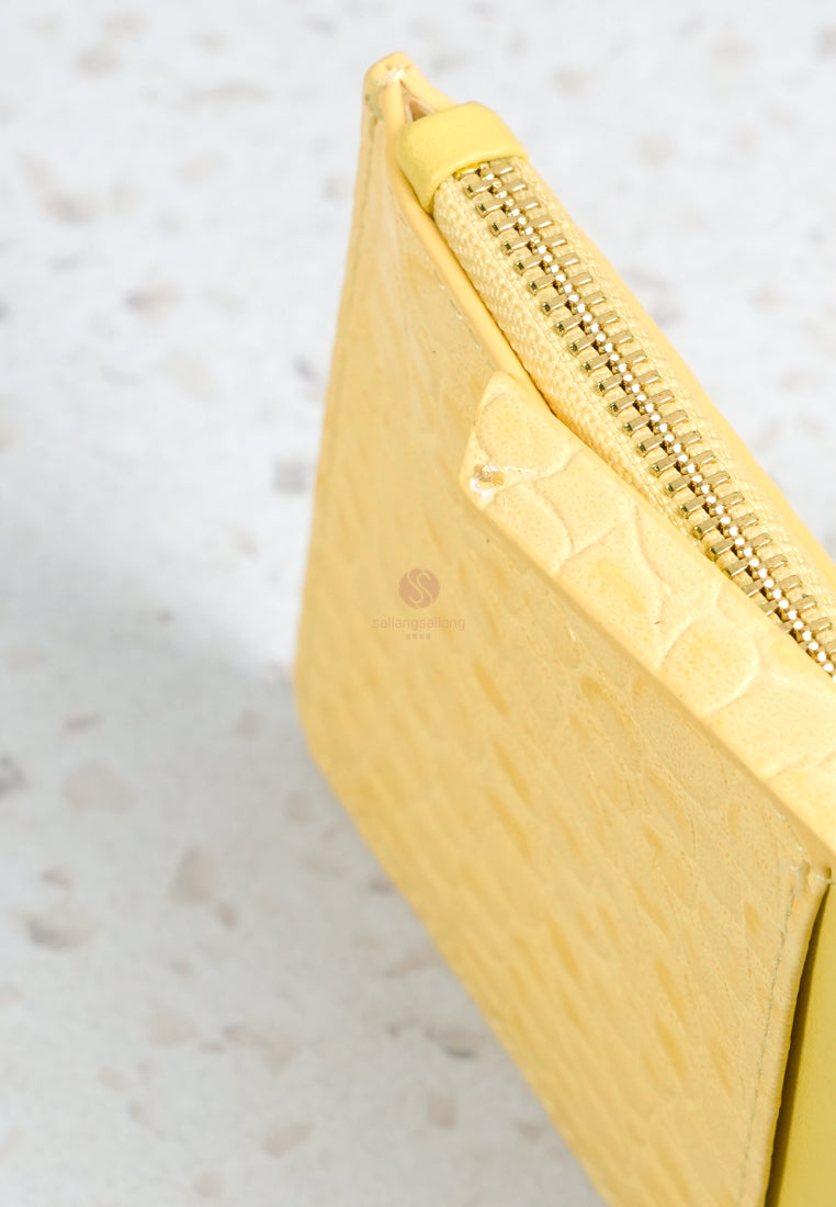 [DEFECT 136] Quinn Zipped Card Holder - Light Yellow Croc