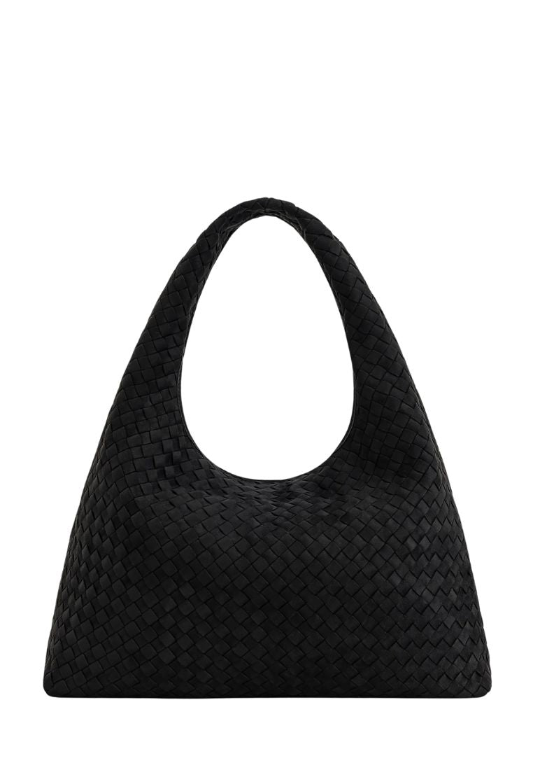 Laura Faux Suede Woven Shoulder Bag - Black