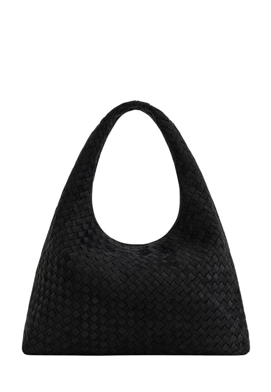 Laura Faux Suede Woven Shoulder Bag - Black