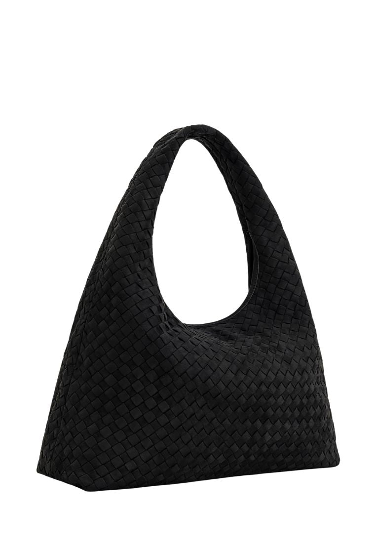 Laura Faux Suede Woven Shoulder Bag - Black