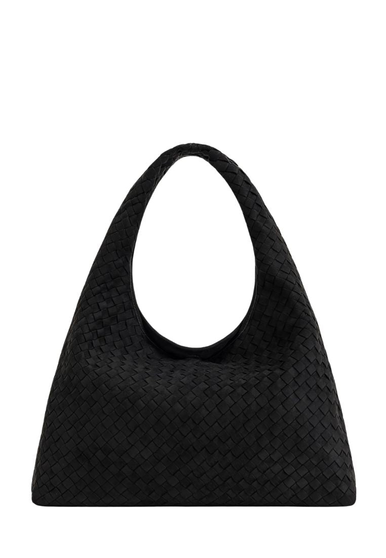 Laura Faux Suede Woven Shoulder Bag - Black
