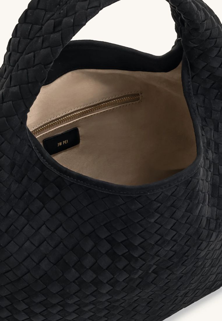 Laura Faux Suede Woven Shoulder Bag - Black