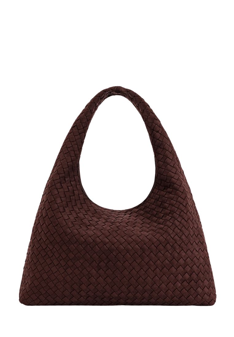 Laura Faux Suede Woven Shoulder Bag - Dark Brown