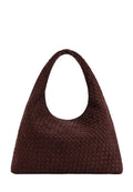 Laura Faux Suede Woven Shoulder Bag - Dark Brown