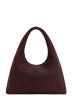 Laura Faux Suede Woven Shoulder Bag - Dark Brown