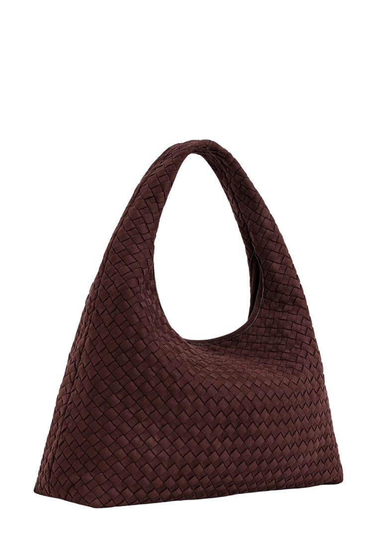 Laura Faux Suede Woven Shoulder Bag - Dark Brown