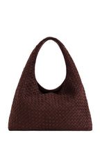 Laura Faux Suede Woven Shoulder Bag - Dark Brown