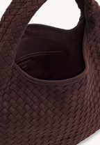 Laura Faux Suede Woven Shoulder Bag - Dark Brown