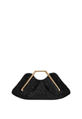 Lila Artificial Crystal Metal Frame Clutch - Black