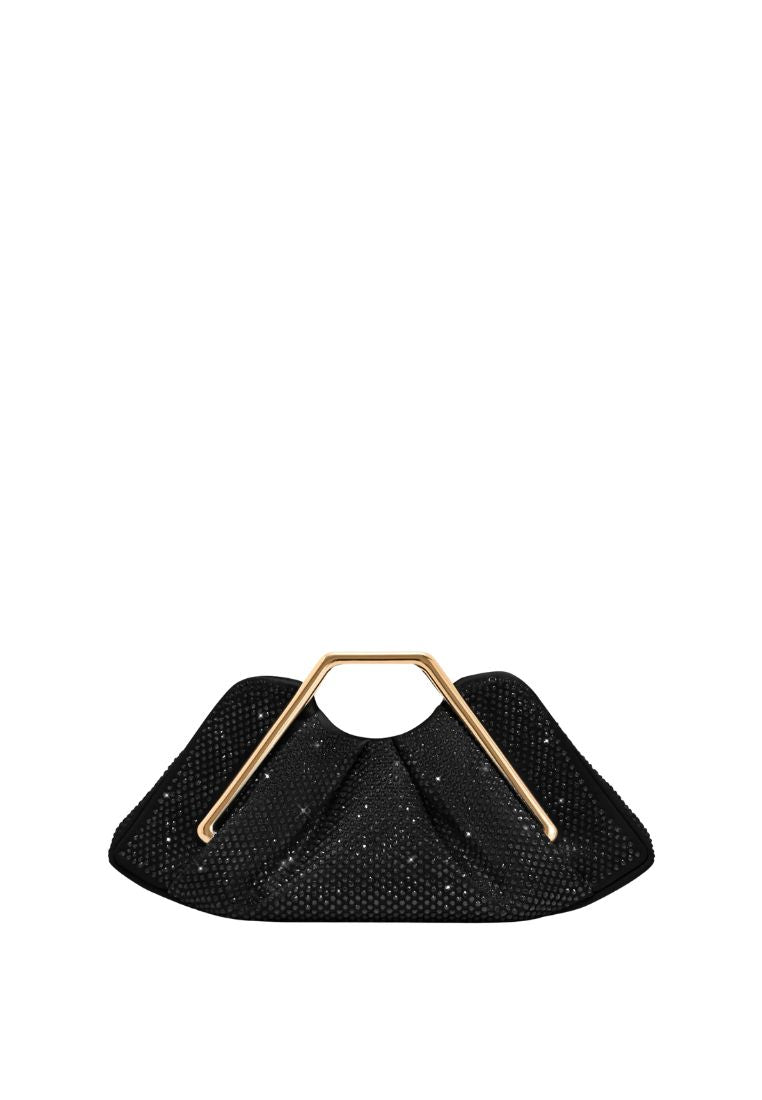 Lila Artificial Crystal Metal Frame Clutch - Black