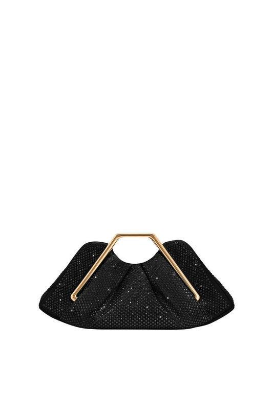 Lila Artificial Crystal Metal Frame Clutch - Black