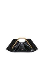 Lila Faux Croc-Effect Metal Frame Clutch - Black