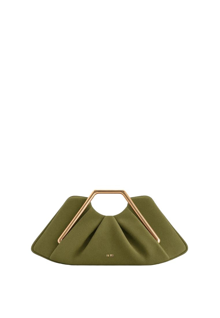 Lila Faux Suede Metal Frame Clutch - Olive Green