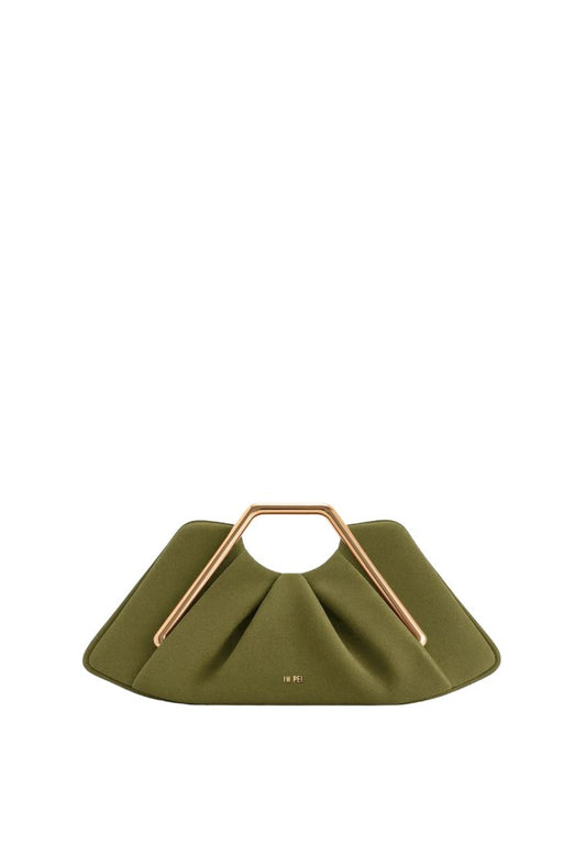 Lila Faux Suede Metal Frame Clutch - Olive Green