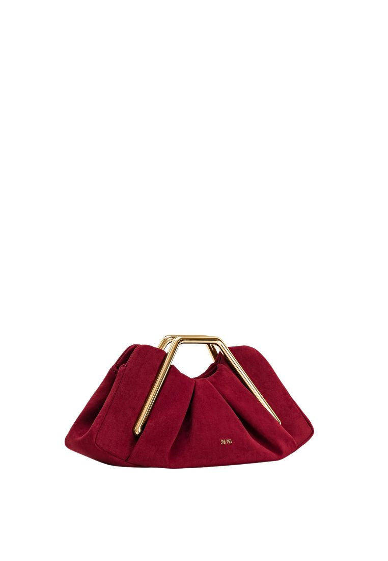 Lila Faux Suede Metal Frame Clutch - Red