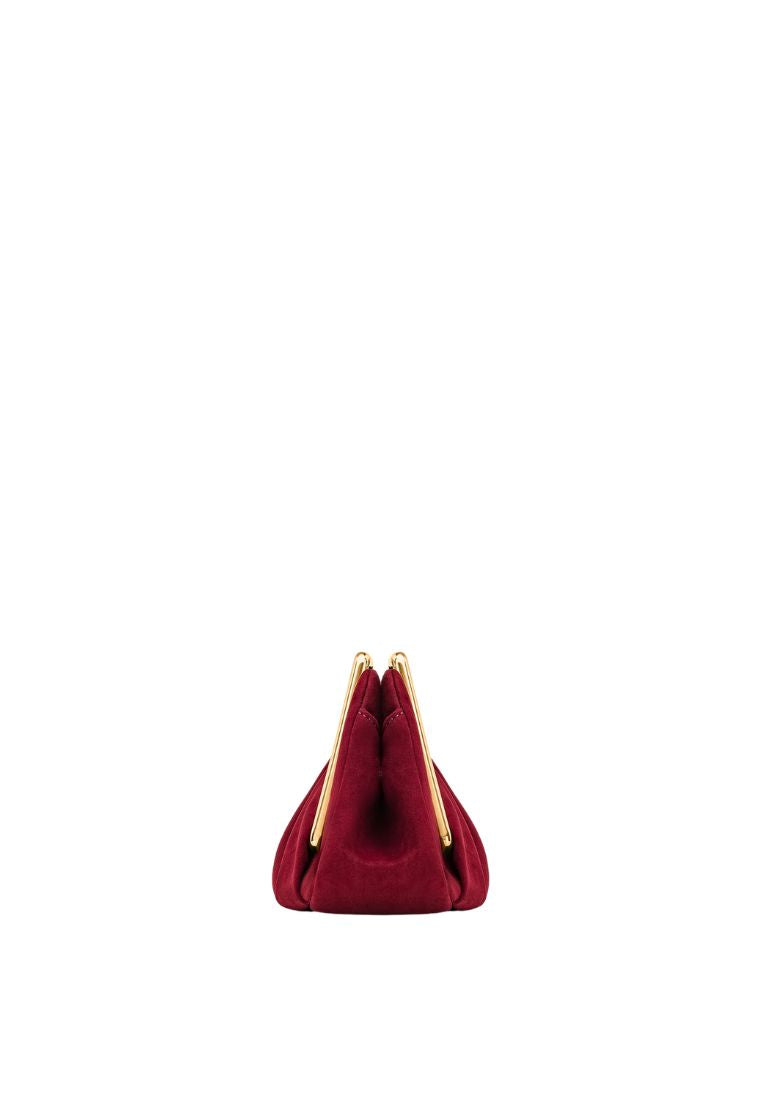 Lila Faux Suede Metal Frame Clutch - Red