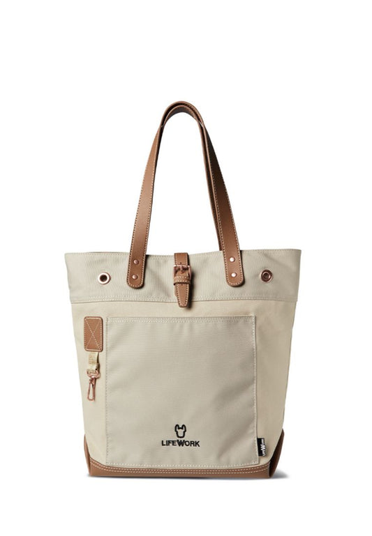 Logo Trapezoid Tote Bag Beige