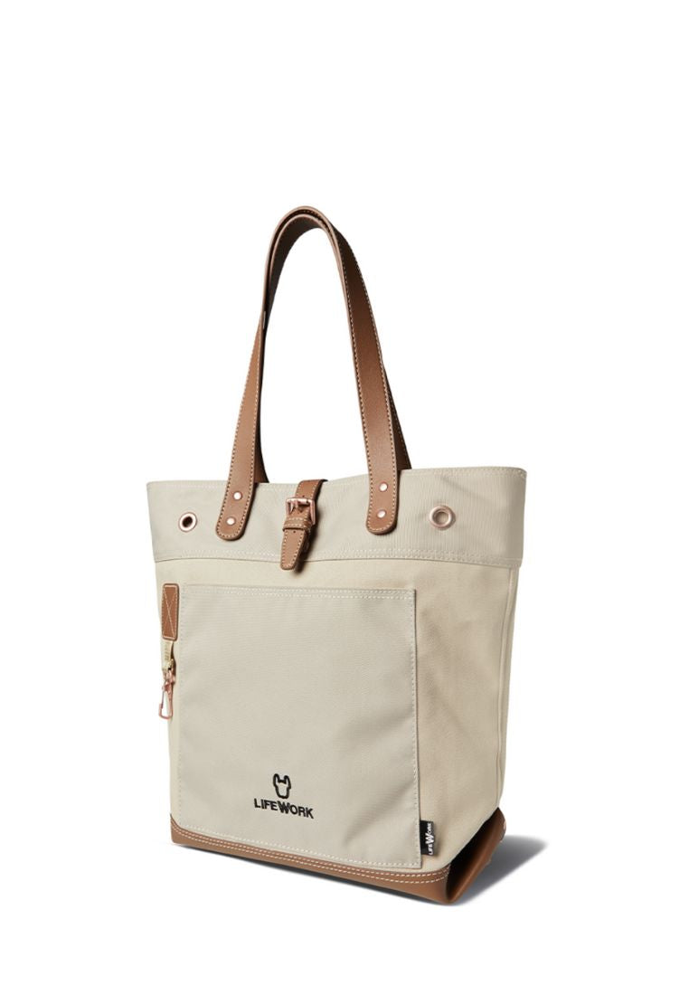 Logo Trapezoid Tote Bag Beige