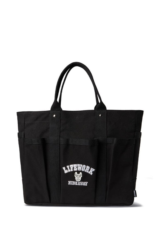 Logo Zip Closure Tote Bag Black