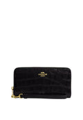 Long Zip Around Wallet Embossed Crocodile Gold Black