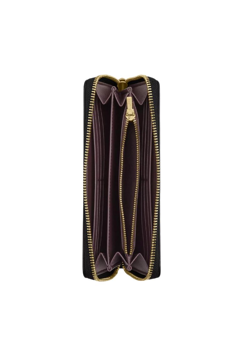 Long Zip Around Wallet Embossed Crocodile Gold Black