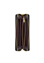 Long Zip Around Wallet Embossed Crocodile Gold Black
