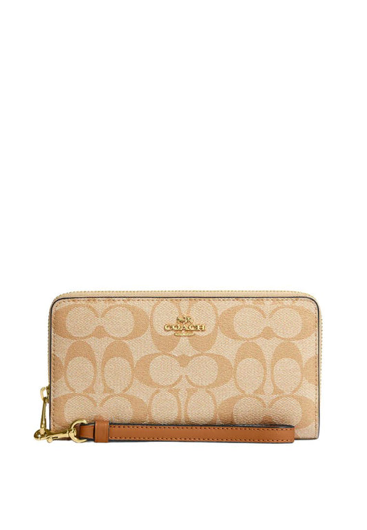 Long Zip Around Wallet In Signature Canvas Light Saddle