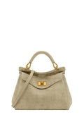 Lucia Classic Croc-Embossed Faux Suede Top Handle Bag - Light Beige
