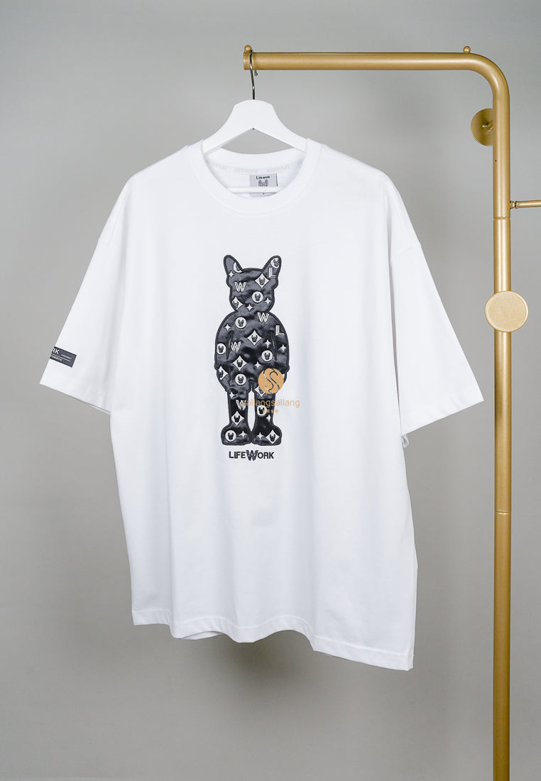 [DEFECT SALE 40] Embroidery Mono Figure T-Shirt White-L