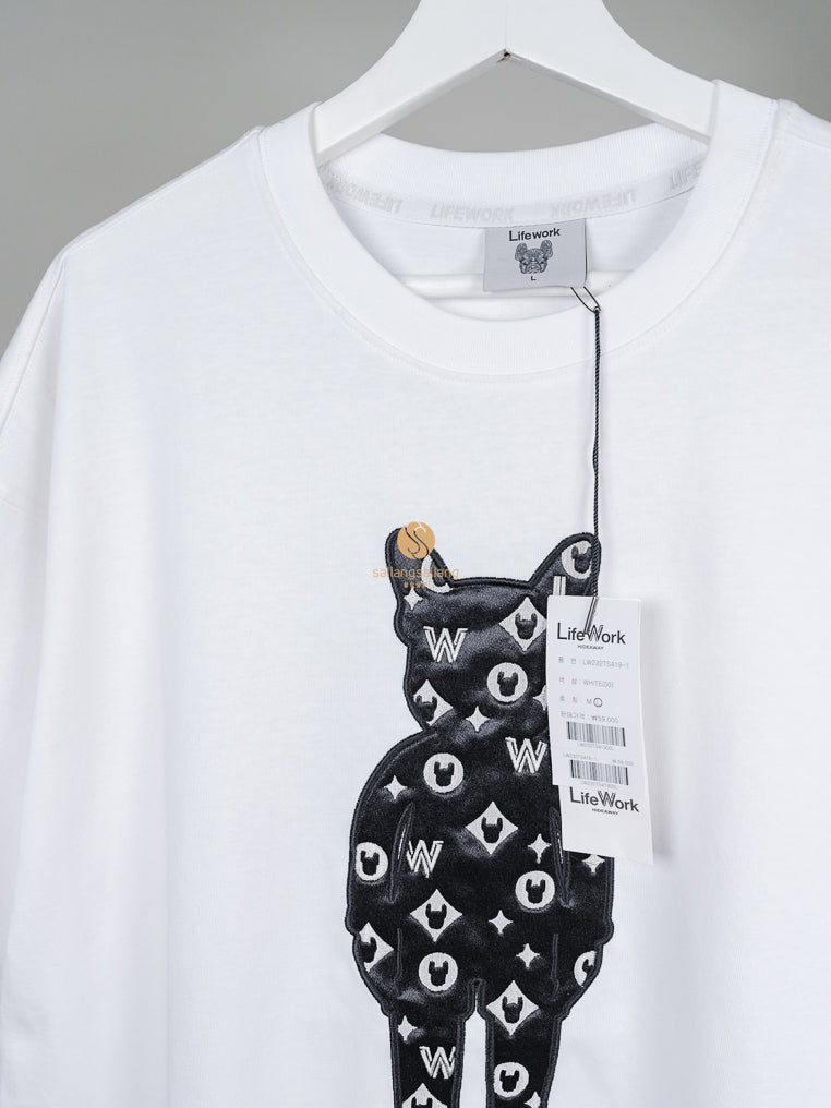 [DEFECT SALE 40] Embroidery Mono Figure T-Shirt White-L