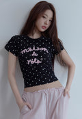 Maison De Rola Embroidery Dot T-Shirt Black
