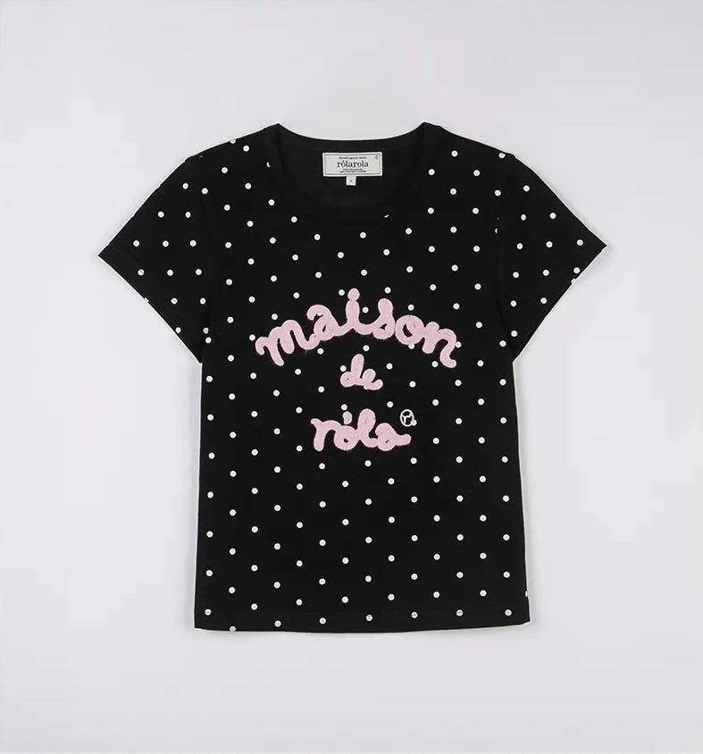 Maison De Rola Embroidery Dot T-Shirt Black