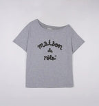 Maison De Rola Embroidery Off Shoulder T-Shirt Gray