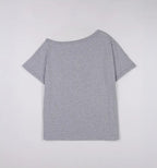 Maison De Rola Embroidery Off Shoulder T-Shirt Gray