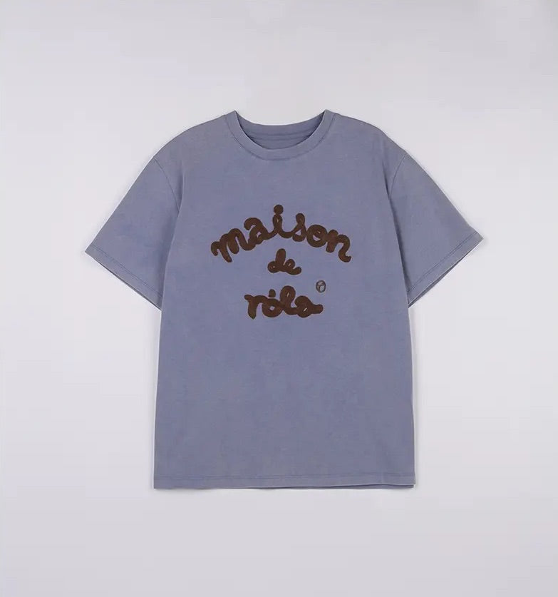 Maison De Rola Embroidery Pigment Loose Fit T-Shirt Blue