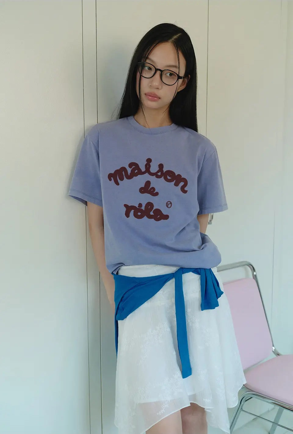 Maison De Rola Embroidery Pigment Loose Fit T-Shirt Blue