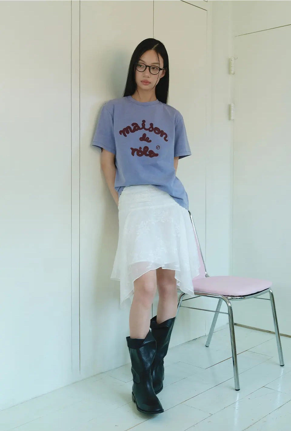Maison De Rola Embroidery Pigment Loose Fit T-Shirt Blue