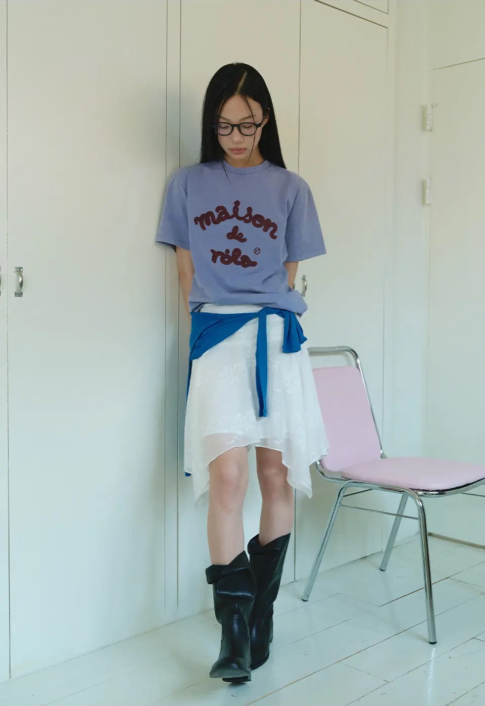Maison De Rola Embroidery Pigment Loose Fit T-Shirt Blue
