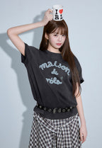 Maison De Rola Embroidery Pigment Loose Fit T-Shirt Charcoal