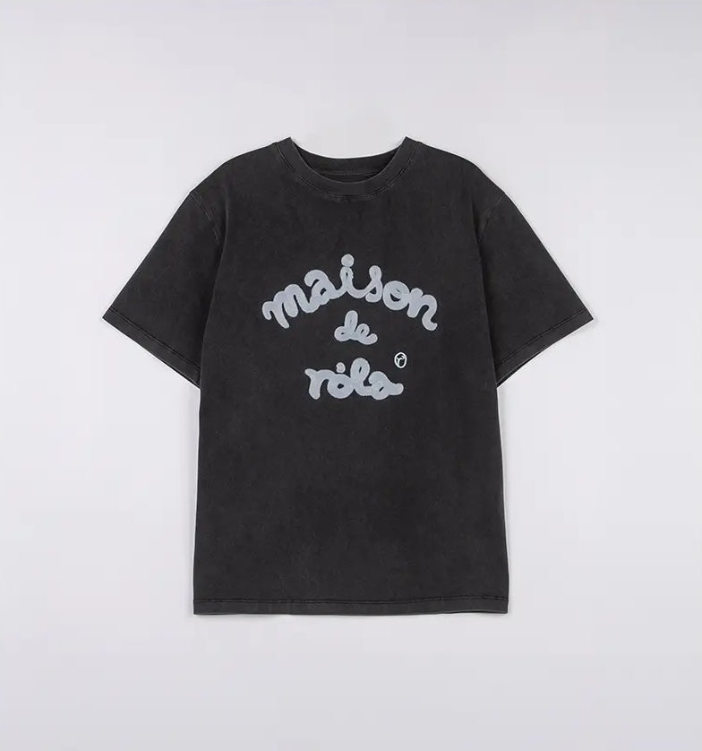 Maison De Rola Embroidery Pigment Loose Fit T-Shirt Charcoal