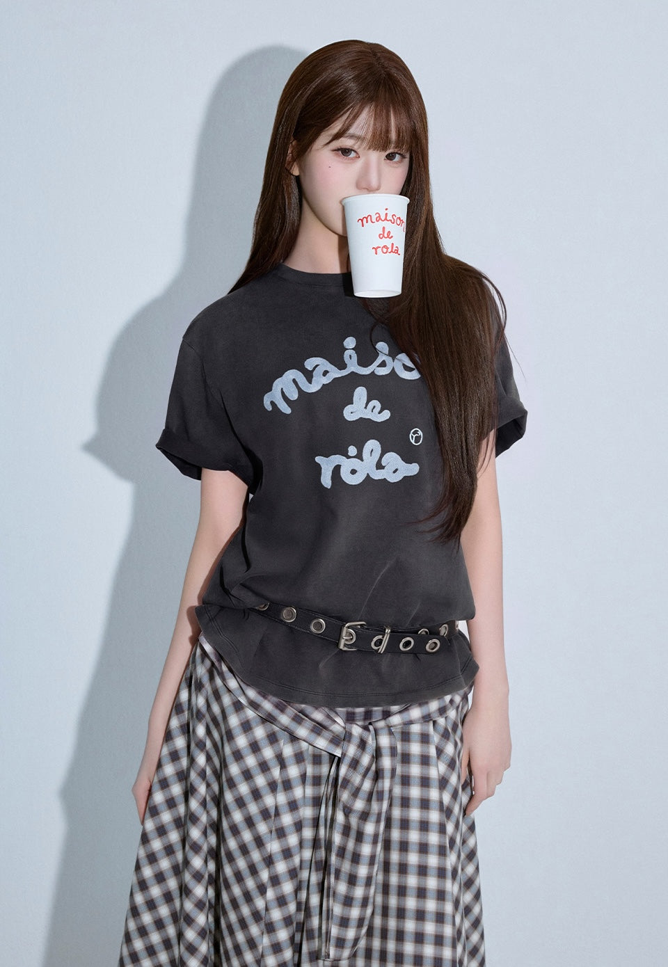 Maison De Rola Embroidery Pigment Loose Fit T-Shirt Charcoal