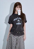 Maison De Rola Embroidery Pigment Loose Fit T-Shirt Charcoal