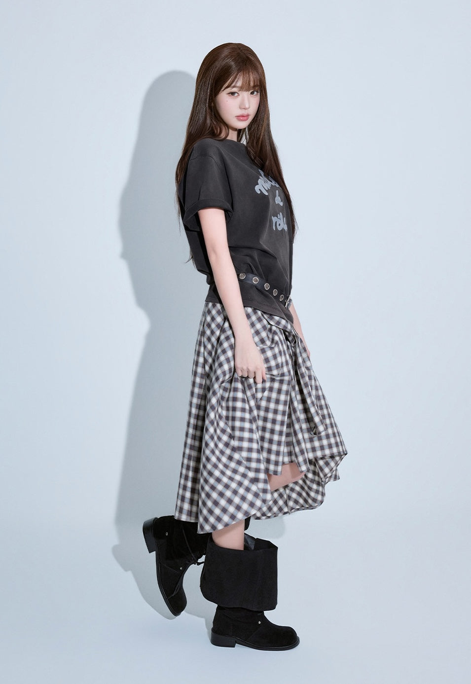 Maison De Rola Embroidery Pigment Loose Fit T-Shirt Charcoal