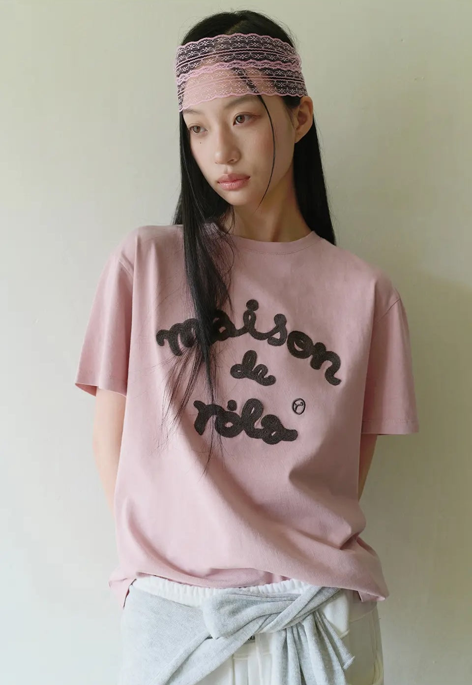 Maison De Rola Embroidery Pigment Loose Fit T-Shirt I/Pink