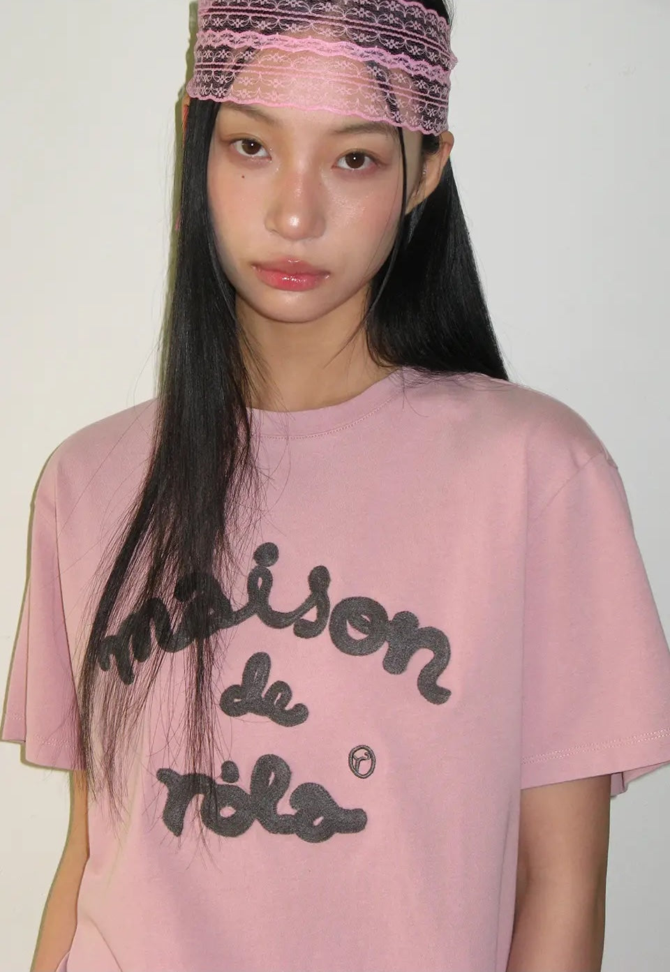 Maison De Rola Embroidery Pigment Loose Fit T-Shirt I/Pink