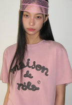 Maison De Rola Embroidery Pigment Loose Fit T-Shirt I/Pink