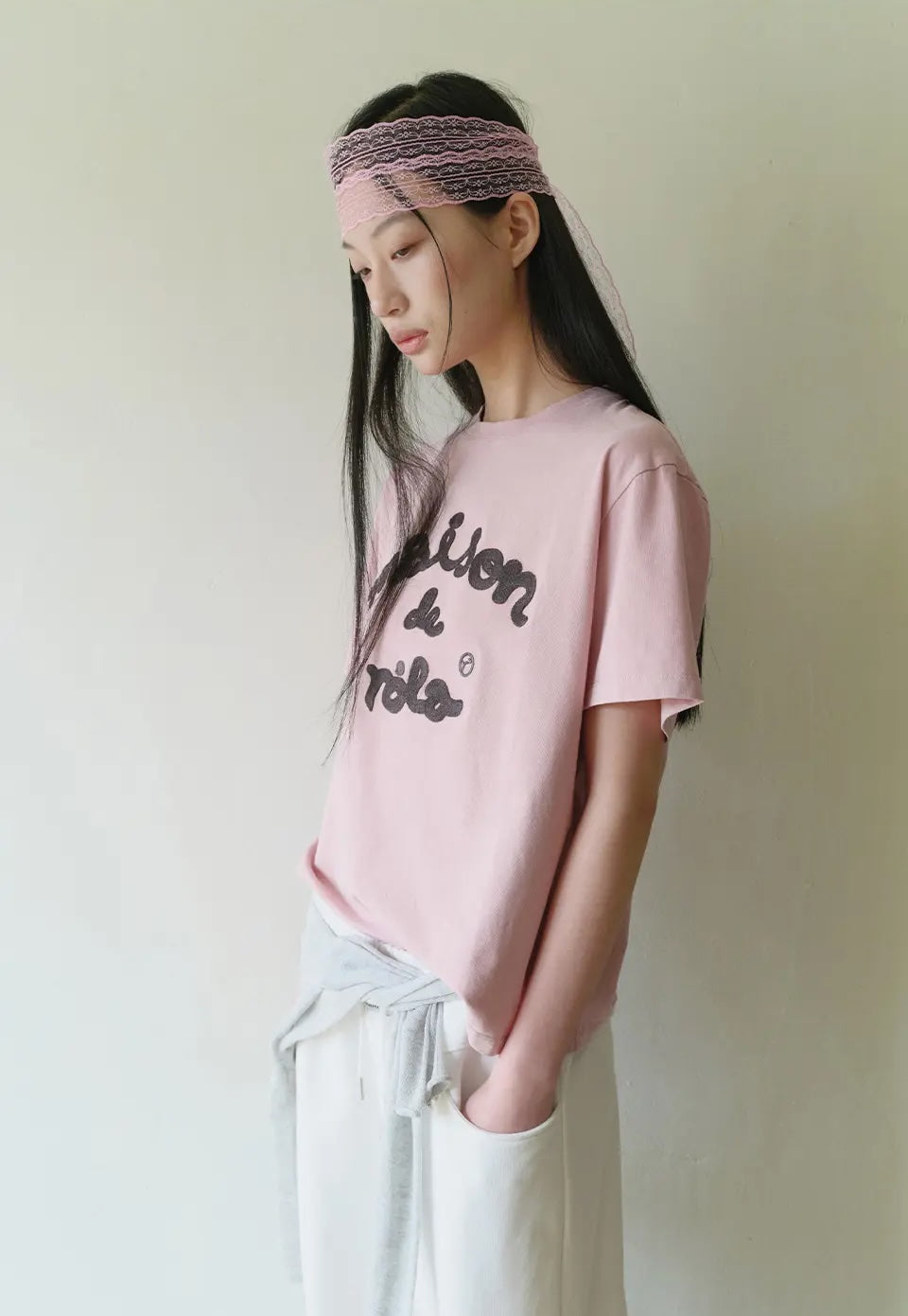 Maison De Rola Embroidery Pigment Loose Fit T-Shirt I/Pink
