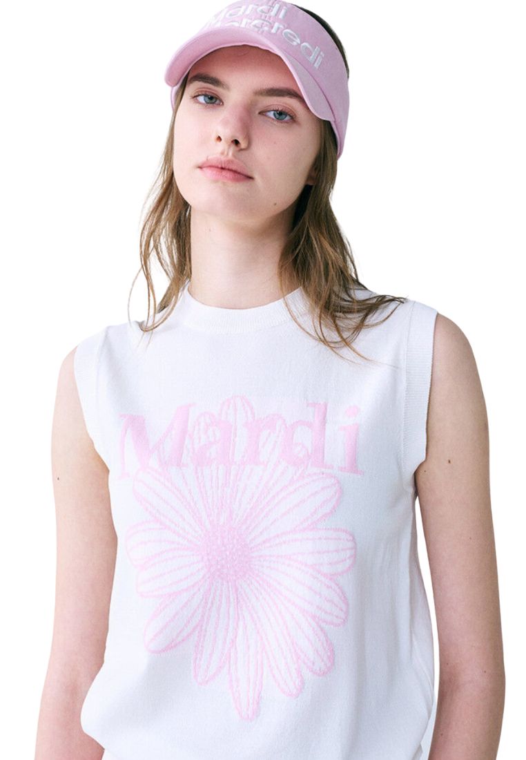 Mardi Flower Sleeveless Knit Top Ivory Pink